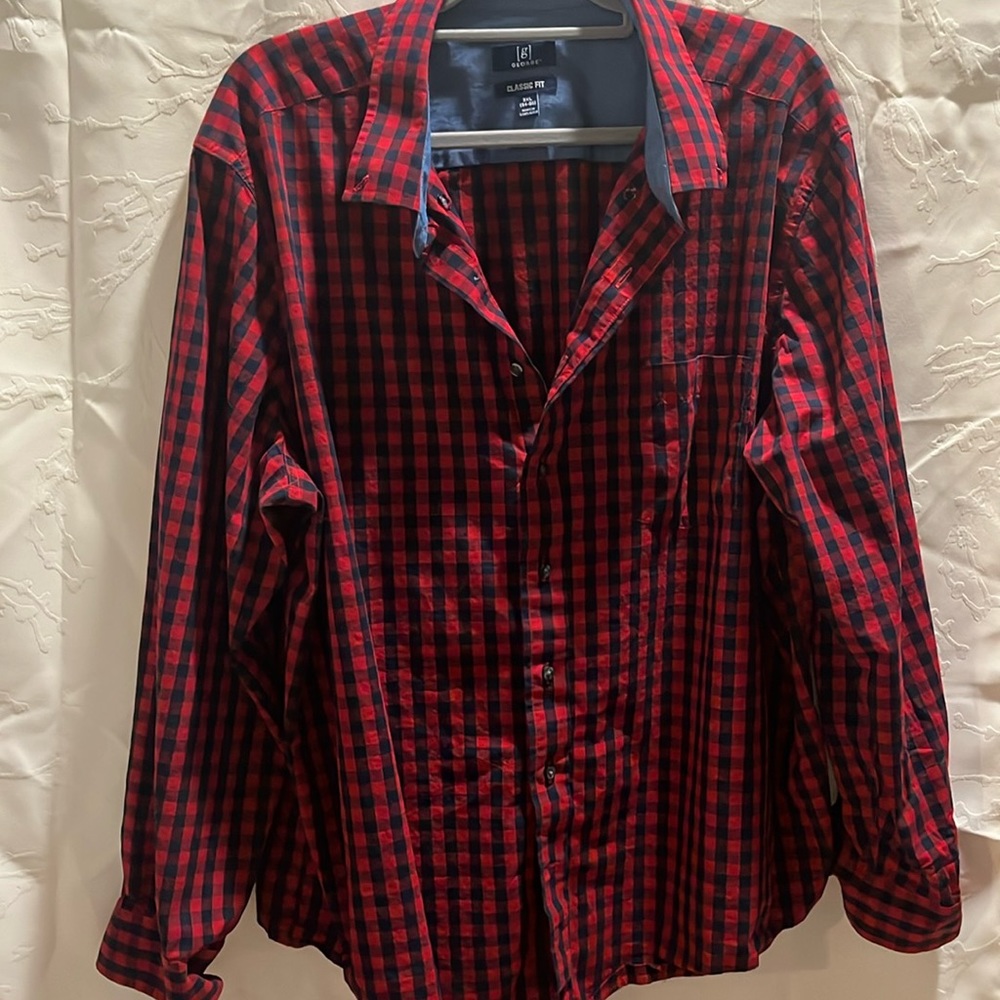 GEORGE CLASSIC FIT MENS 3XL RED AND BLACK PLAID GENTLY USED MENS BIG AND TALL